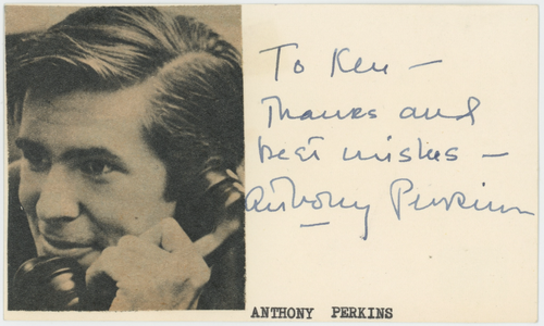 Anthony Perkins Psycho Norman Bates handsignierte signierte Karteikarte AMCo COA 27808