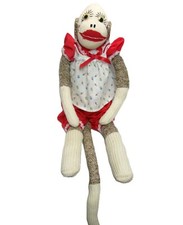 X-Lg. 21 Charming Sock Monkey, Vintage Plush w/ Long Eyelashes Google Eyes