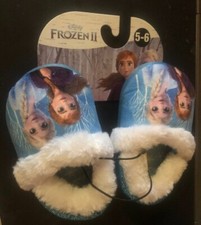 Disney Frozen 2 Anna Elsa Blue Glitter Fur Trim Slippers Small 5/6 Slip on New