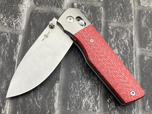 TwoSun Coltello Pieghevole M390 Manico Titanio/CF Coltello Tascabile Campeggio TS433-M390-Rosso - Foto 7 di 11
