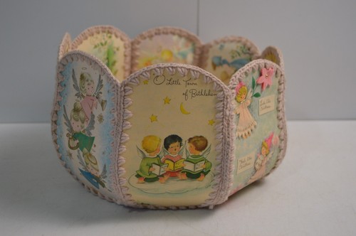 Vintage Handmade Christmas Bowl Decor Upcycled Nativity Cards Religious Angels