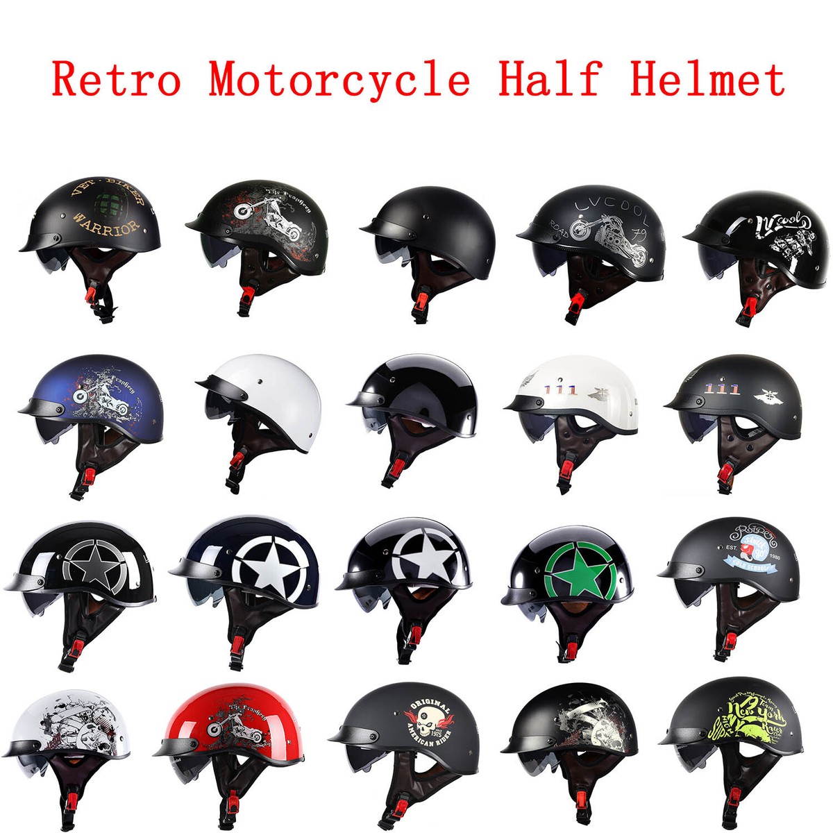 DOT Motorcycle Half Open Face Helmet Moped Helmet with Sun Visor Scooter  Helmet | eBay