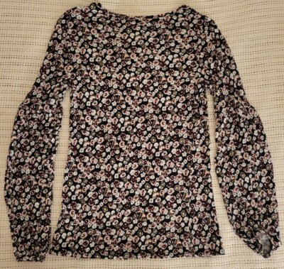 Joe Fresh Long Sleeve Blouse-Navy Floral XS/TP-Peasant Sleeves-Elastic Wrist