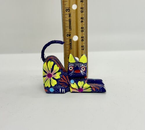 Gatto allungabile dipinto a mano ALEBRIJE intaglio legno arte popolare messicana, Messico - Foto 6 di 6