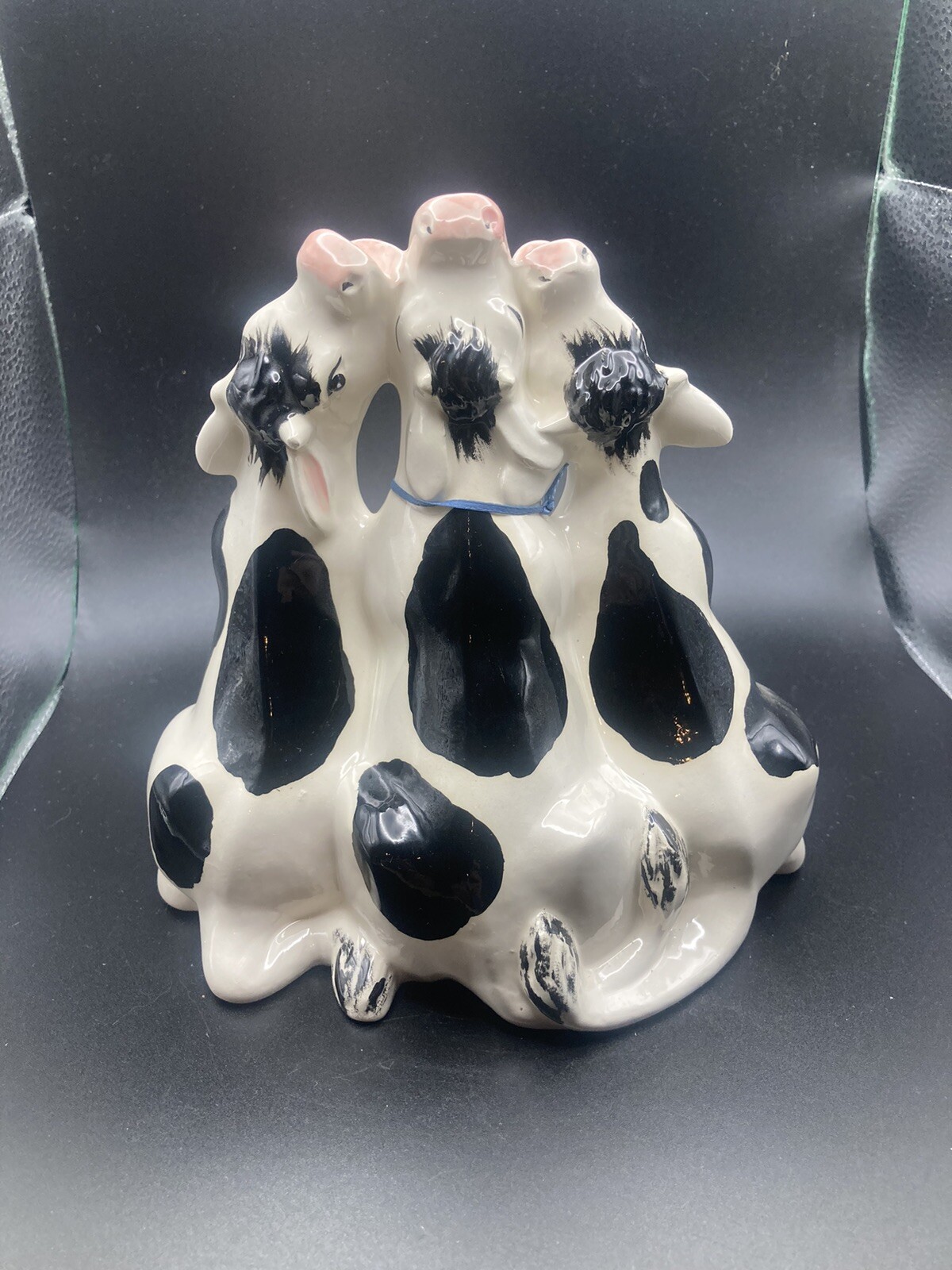 Vintage Hand Painted Ceramic Figurine 3 Singing COWS 7 Inch Farm Animal Decor Falak Tayyeb