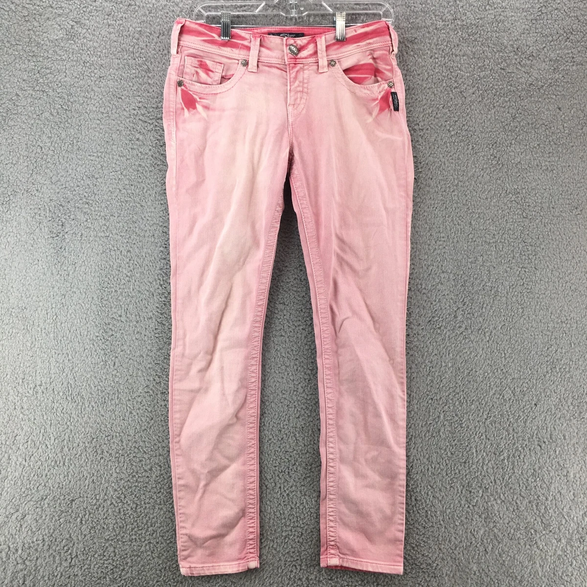 Silver Jeans Suki Skinny Jeans Womens 28 31 Mid Rise Acid Wash Pink 5 Pockets