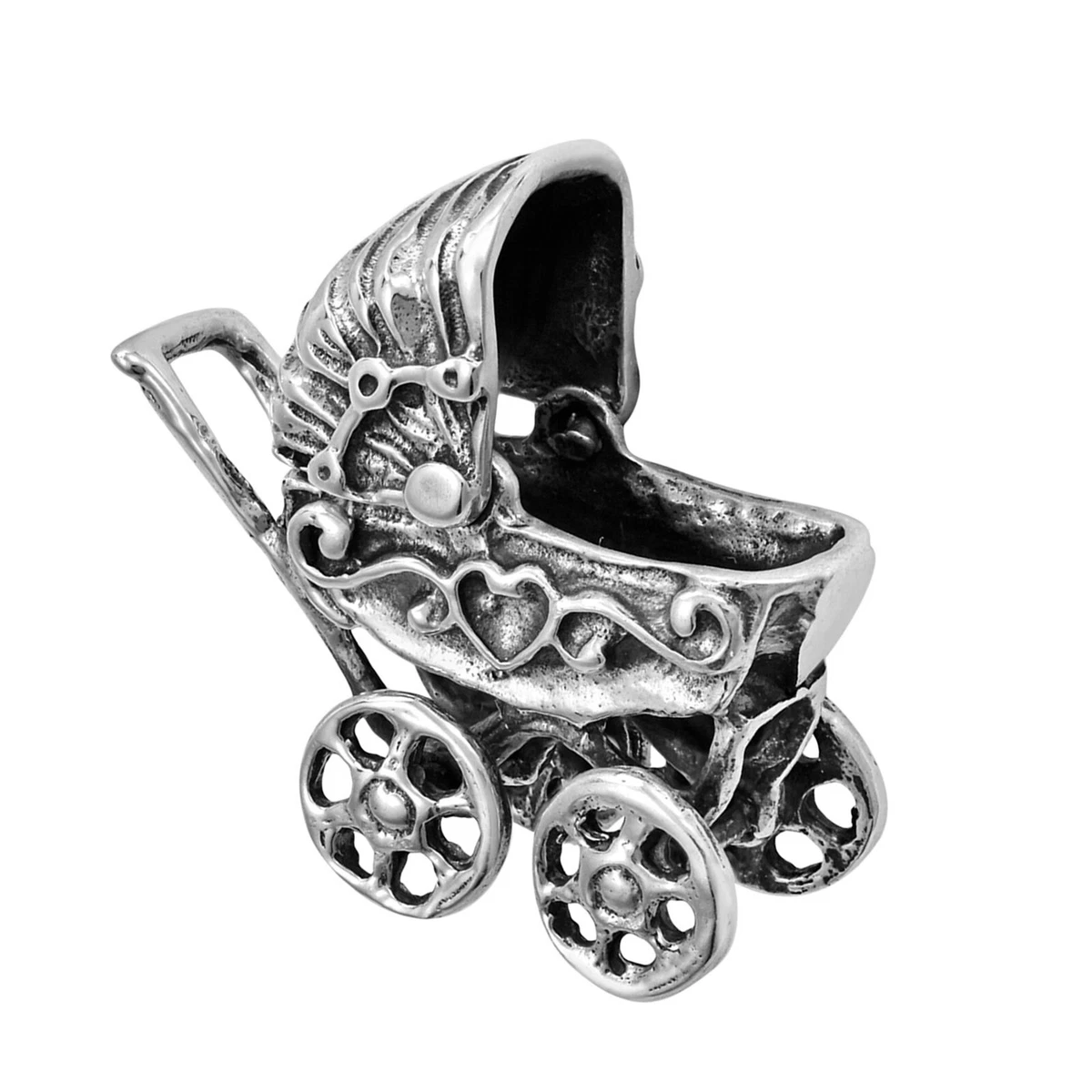 Baby Carriage Pram Stroller Movable Top 3D 925 Solid Sterling