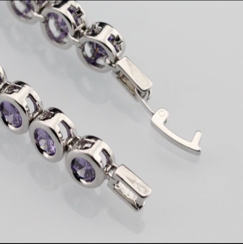 Amethyst Oval Einfassung 925 Sterlingsilber Tennis Armband - Bild 6 von 12