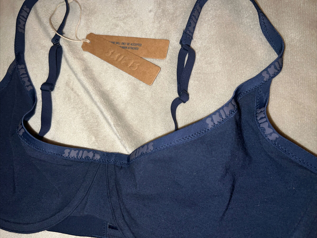 Skims Navy Cotton Underwire Logo Demi Bra Size 36D New with tags