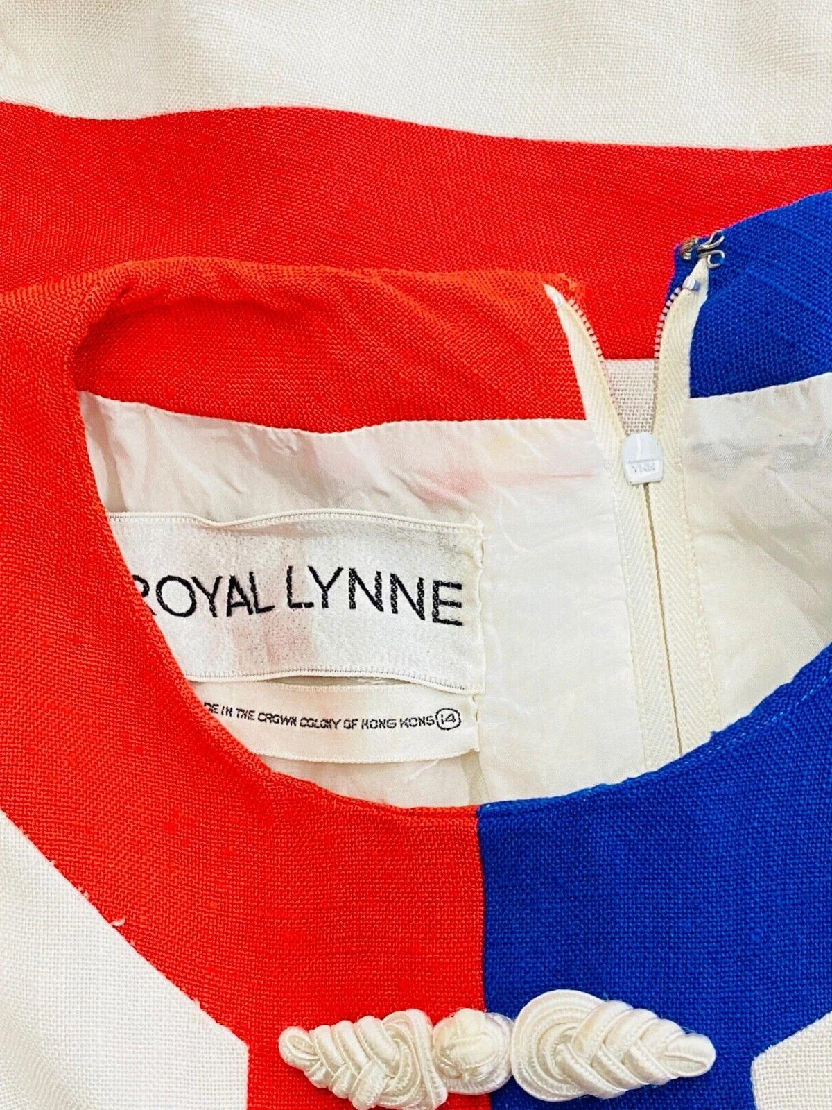 OFF WHITE Abito smanicato bianco vintage anni 60 impero vita lino rosso blu estivo mod M