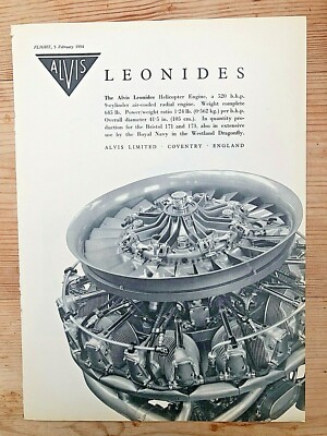 1954 Flugzeug Werbung Alvis Leonides 550 PS 9 Zylinder luftgekühlter Sternmotor 
