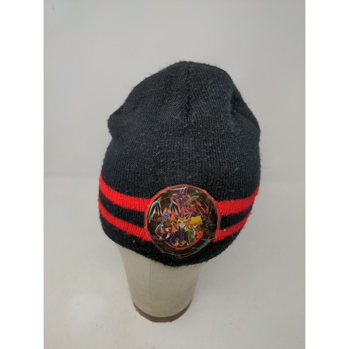 Vintage 1996 90's Youth Boys Yu-Gi-Oh! Beanie Hat OSFA Black & Red
