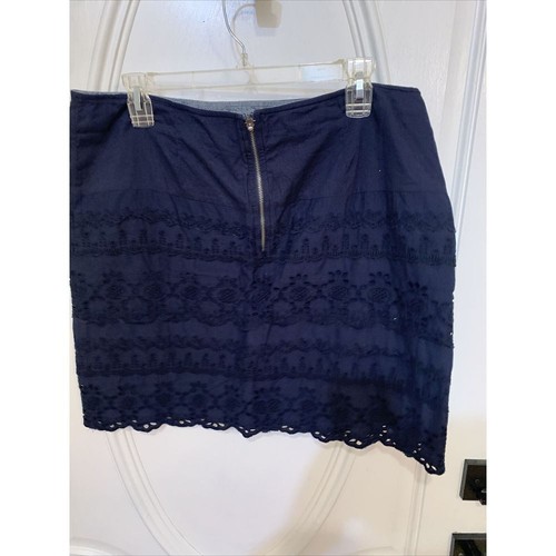 G H Bass Co Navy Blue Eyelet Lace Back Zip Women's Mini Skirt Sz 12 cottagecore - Picture 5 of 6