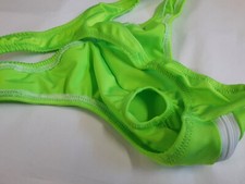Mens zipper Thong With Lift Ring Front S M L or XL handmade USA neon green