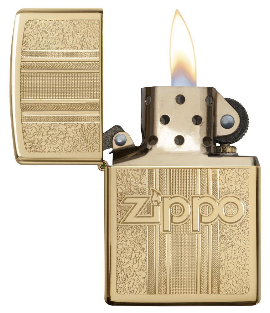 Zippo Windproof Brass Lighter With Ornate Pattern & Zippo Logo