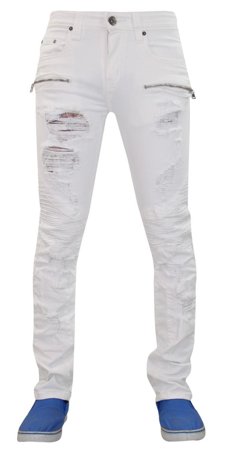 Mens Ripped Skinny Jeans Stretch Slim Fit Zip Fly Denim Cotton Pants
