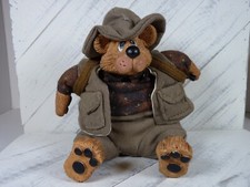 Vintage Russ Berrie Camping/Hiking Bear Resin Plush Shelf Sitter - READ - M1