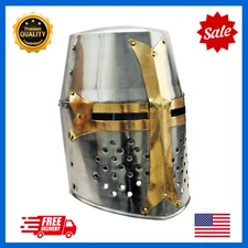 Szco Supplies 14” Crusader Helmet – Decorative Barrel Brass Helm Medieval 910902