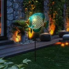 HONGLAND Solar Outdoor Lights -Metal Fish Decorative Stake- Garden Warm Yello...