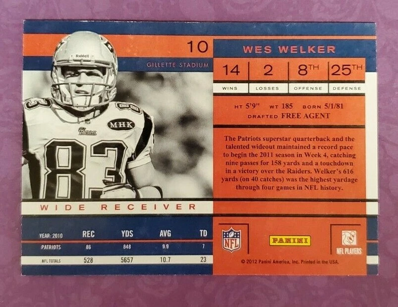 2011 Playoff Contenders #10 Wes Welker New England Patriots Football Card - PC - Image 2 of 2