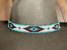 NATIVE DESIGN Handmade Beaded Hatband HAT BAND GENUINE TURQUOISE NUGGET STERLING
