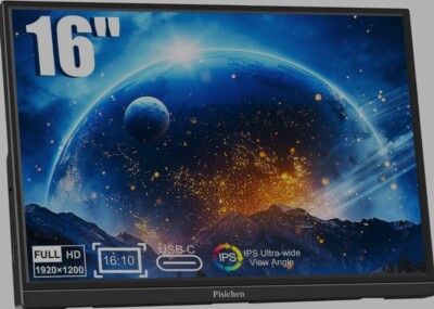 Pisichen Tragbarer Monitor 15,6 Zoll 44Hz FHD 1920×1080P IPS HDMI/Typ-C/USB-C