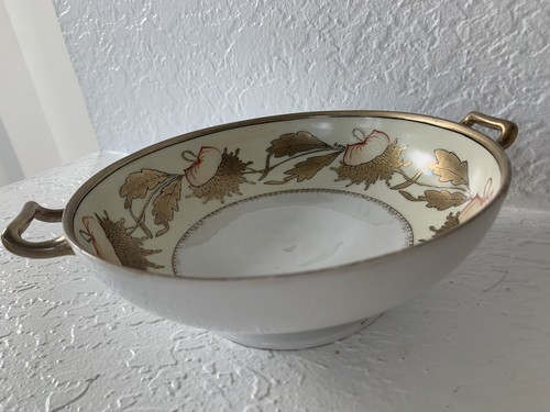 Prussia Style Footed Handles Gold Trim 7.5” Signed Liebig Bowl