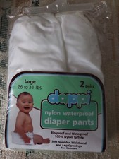 New Dappi Waterproof 100 Nylon Diaper Pants, Toddler, White, 2 Pairs . Large