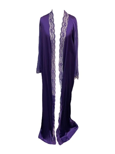 Myla London purple stretch silk/georgette/ lace long robe with tie-up XS NWT
