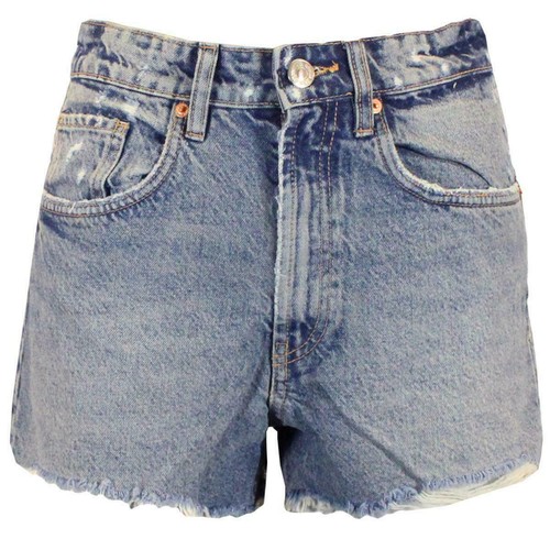 Pantaloncini donna denim pantaloni caldi con orlo grezzo taglio - lavaggio medio - Foto 1 di 5