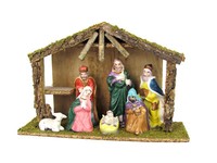 Xl Weihnachtskrippe Krippe Aus Holz Mit 7 Figuren Aus Porzellan, Moos Verzierung