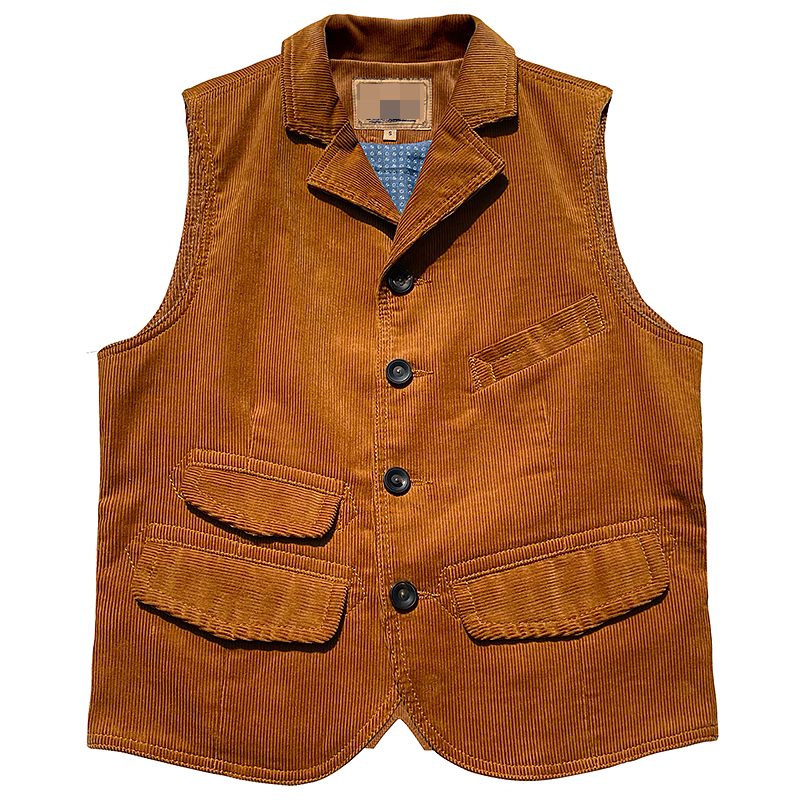 Corduroy Vest Men's Slim Work Waistcoat Vintage Casual