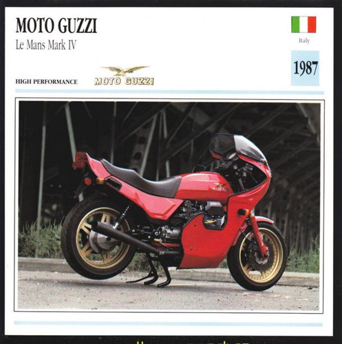 1987 Moto Guzzi Le Mans Mark IV 950 (948.8cc) Motorcycle Photo Spec Info Card