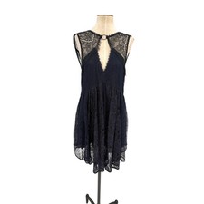 Free People Don't You Dare Lace Mini Dress Open Back Black Combo Size Small NWT