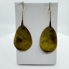 Olive Green Teardrop Shell Look Earrings Gold Tone Long Boho Statement Gift