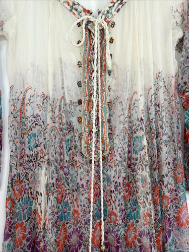 Rene Derhy Sheer Viscose Beaded Multicolor Beach Cover Up/Midi Dress Medium - Afbeelding 18 van 24