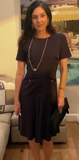 Vintage Chanel 1990s Aubergine Dress CC Gold Sunburst Buttons Silk Lined Size 36