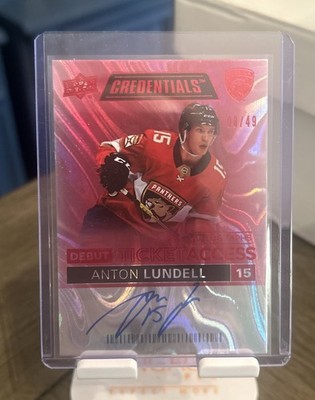 2021-22 UD Credentials - Debut Ticket Access Auto Anton Lundell Red /49 (AU, RC)