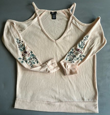 rue21 Beige Knit V-Neck Pullover Sweater Flor...