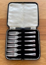 6 x Art Deco EPNS Silver Plated Cake Pastry Desert Forks Boxed 13cm Long