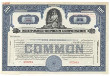 Keith-Albee-Orpheum Corporation. Stock Certificate.