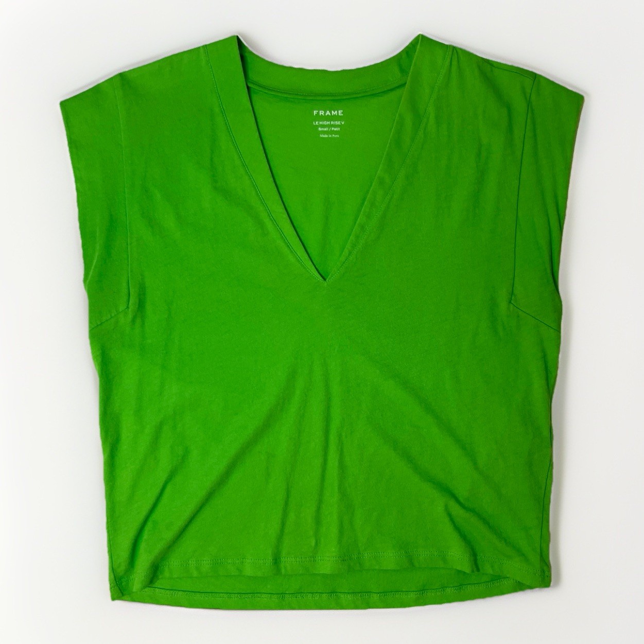 Frame Denim Women’s T-Shirt Small 100% Pima Cotton V-Neck Knit Green Tee