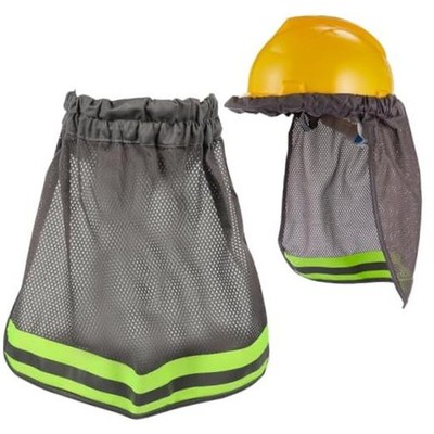 Grey Hard Hat Sun Shade with Reflective Strip - Full Brim Mesh Neck Shield