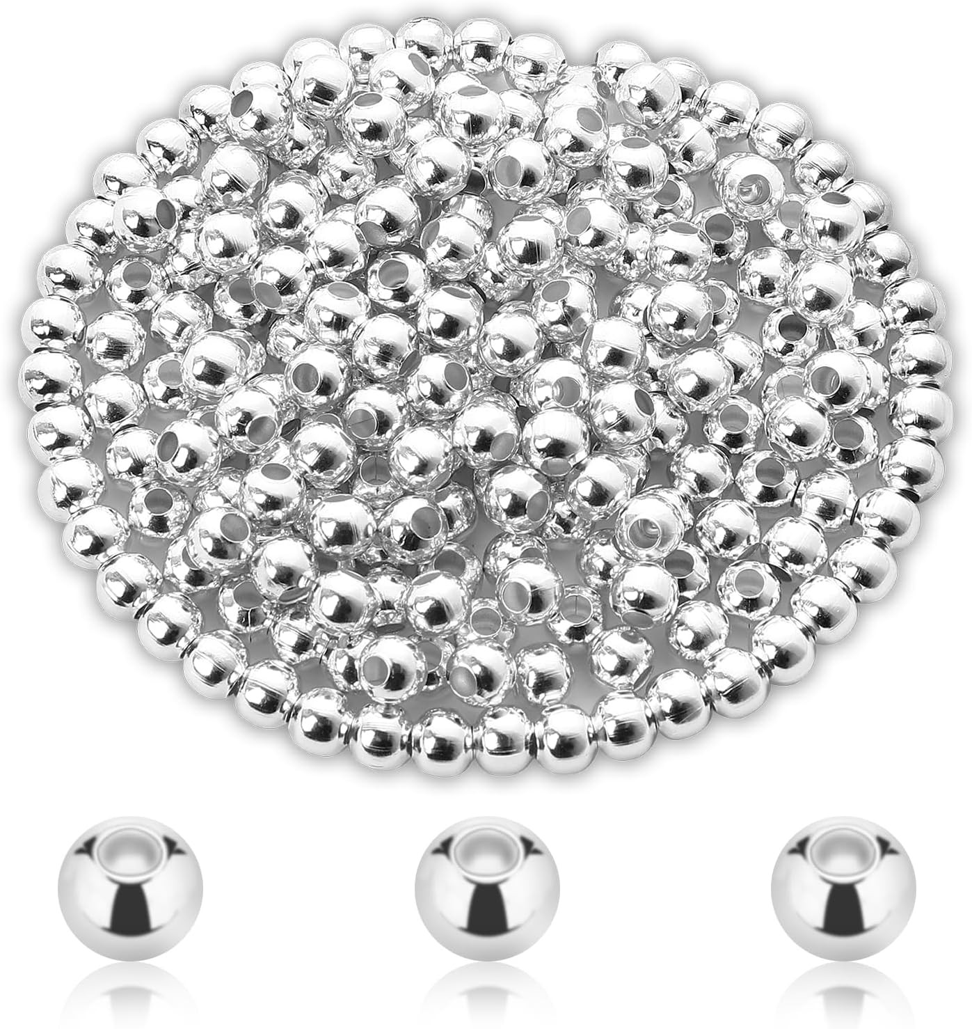 200 Pcs 5mm Silver Beads Metal Spacer Beads for Jewelry Making Smooth Round Spa