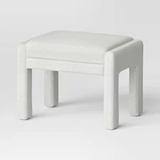Fully Upholstered Ottoman Cream Boucle - Threshold: Wooden Frame, Polyester,