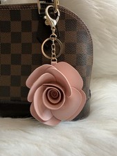 Light Pink flower Key Ring Bag Charm Keychain Faux Leather Handmade Accessories