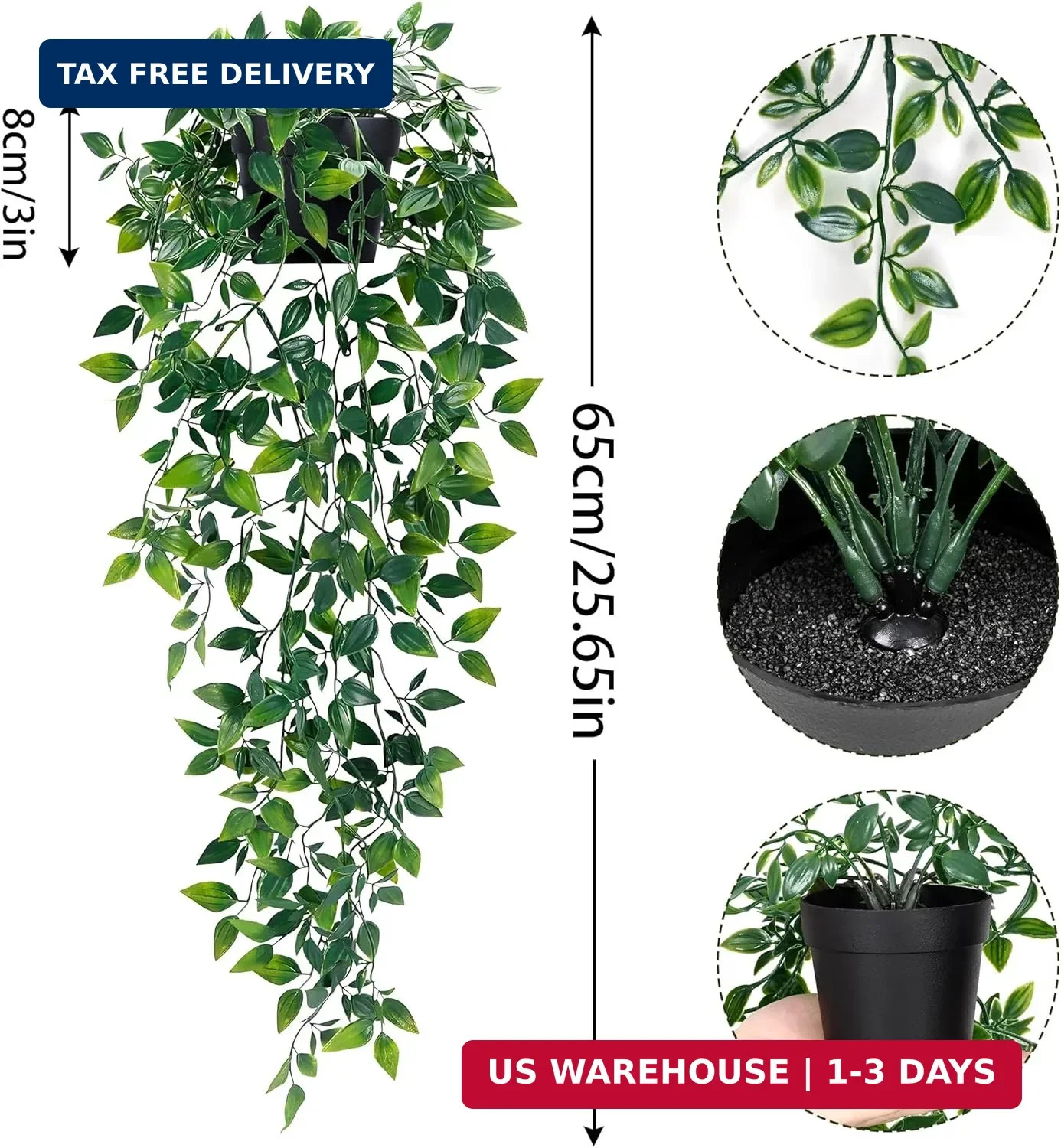 Waipfaru 2Pcs Fake Hanging Plants with Pot Deep Green Eucalyptus Leaves UV Resis