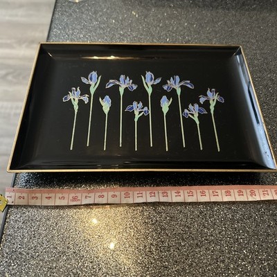  Otagiri Tablett Japan Vintage Lackware Iris Rhapsodie Floral Gold gefüttert 22cmX15cm