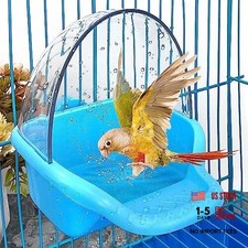 Bird Bath Box Hanging Birdbath Toy Parakeet Caged Bathing Tubs Parrot Bath Blue