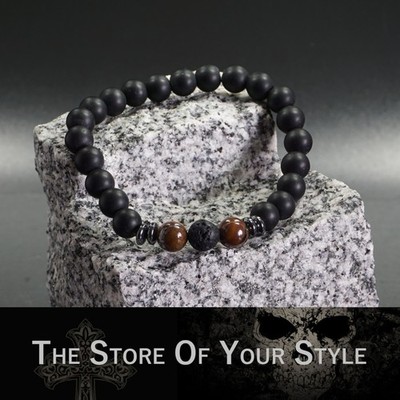 Armband Perlenarmband Achat Tigerauge Lava Unisex Damen Herren Perlen 8 mm